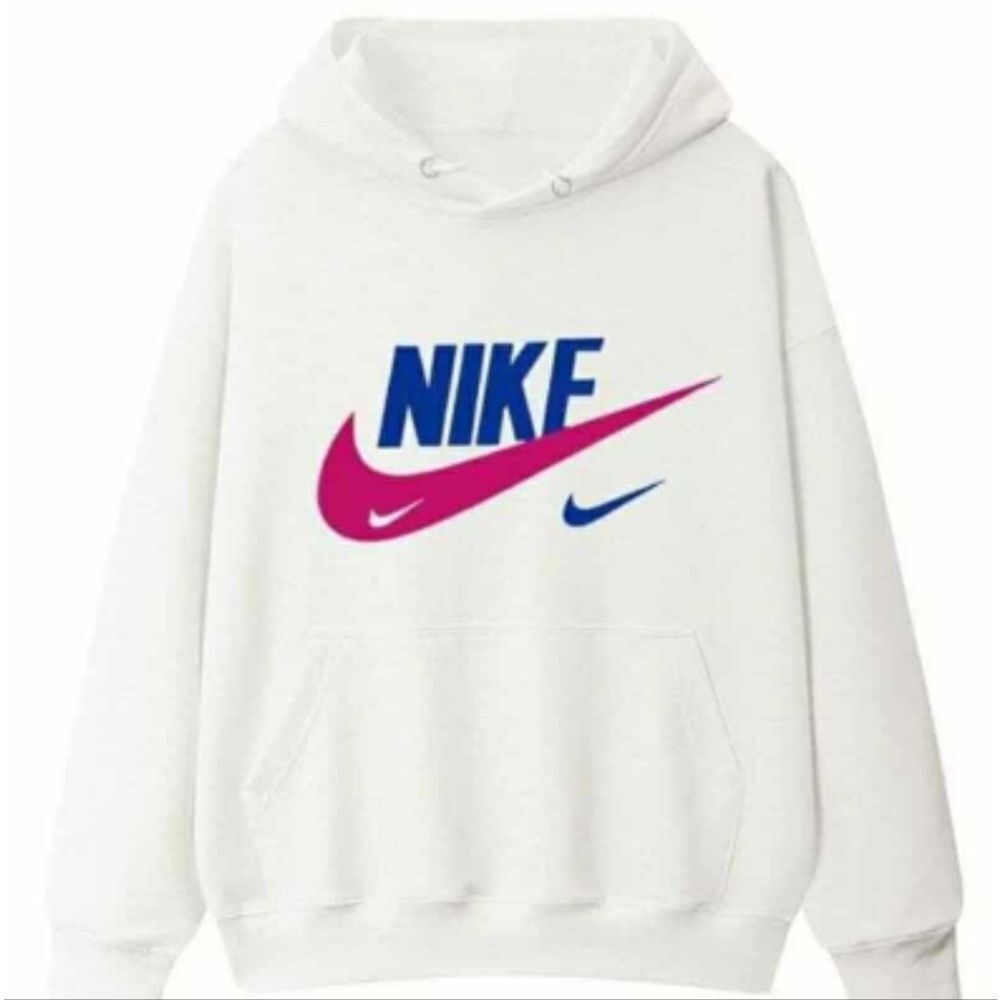 Brand New Lite Nike Hoodie in White with Pink and Blue Accents 001